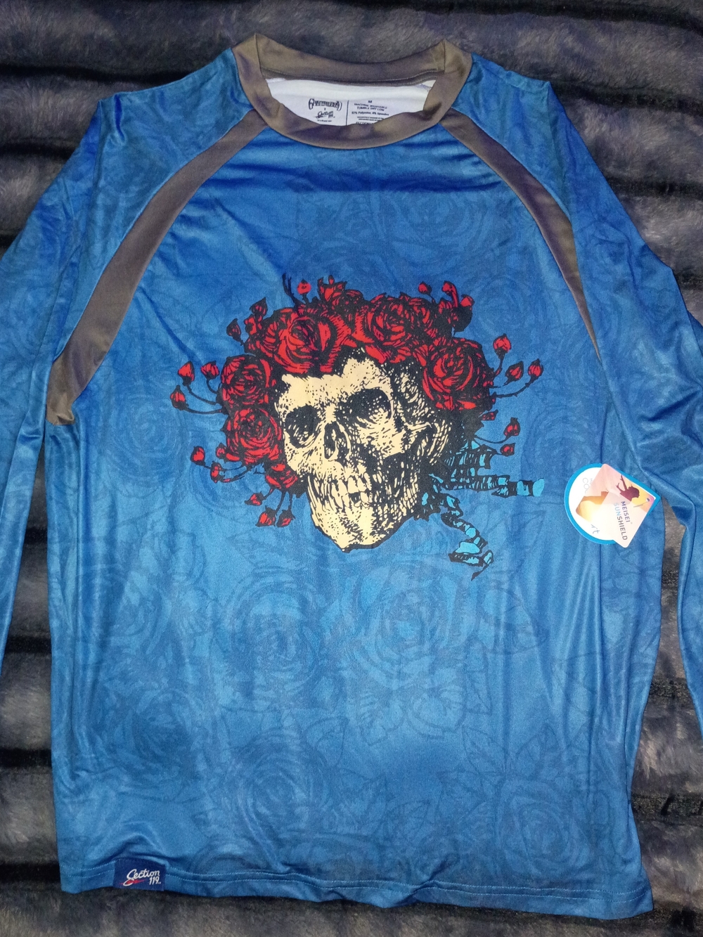 Blue Long-Sleeve Grateful Dead with "Bertha"  Red Rose Skull Design